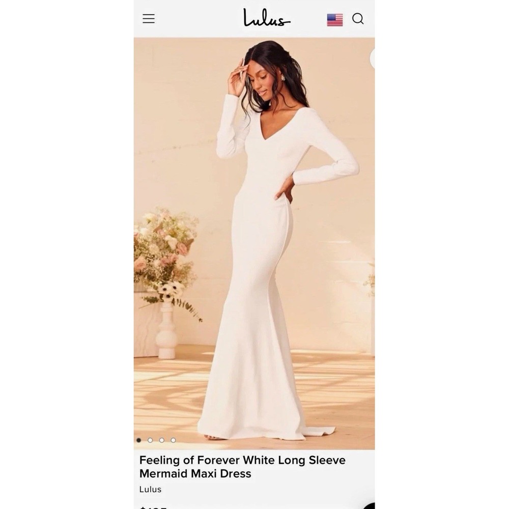 Lulus Feeling of Forever White Long Sleeve Mermaid Maxi Dress Size M NWT Bridal